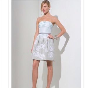 BCBGMaxAzria Strapless Jacquard Pleated Blue Dress